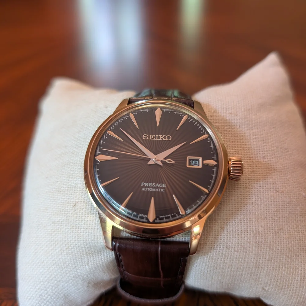Seiko Gold-Tone Case with Brown Sunburst Dial and Brown Leather Strap